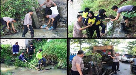 Menindak Lanjuti Progam Kapolri “Polri Peduli Lingkungan”, Polresta Deli Serdang Bersihkan Sampah di Sungai Malinda