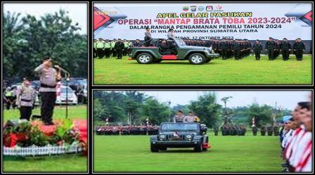 Di Bawah Guyuran Hujan, Polda Sumut Gelar Apel Upacara Pasukan Ops Mantap Brata 2023-2024