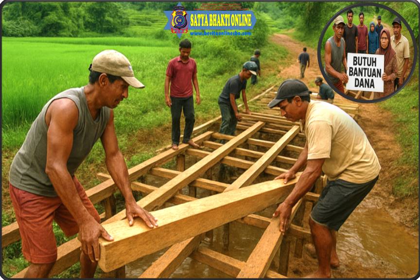 Gunakan Dana Swadaya, Masyarakat Desa Bonan Dolok Gotong Royong Bangun Jembatan Penghubung