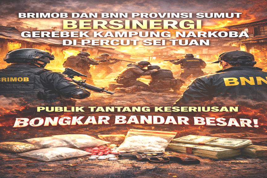 Brimob dan BNN Provinsi Sumut Bersinergi Gerebek Kampung Narkoba di Percut Sei Tuan Brimob dan BNN Provinsi Sumut Bersinergi Gerebek Kampung Narkoba di Percut Sei Tuan