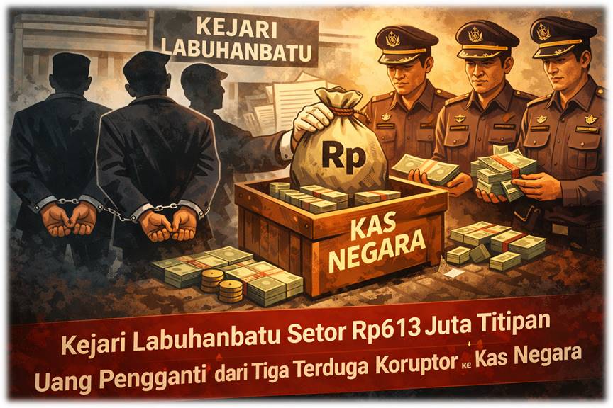 Kejari Labuhanbatu Setor Rp.613 Juta Titipan Uang Pengganti dari Tiga Terduga Koruptor ke Kas Negara